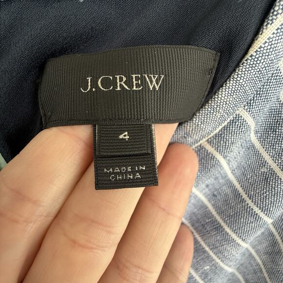 J Crew 100% Linen Sleeveless Pleated Mini‎ Dress Size 4 Lined Blue Summer - Picture 3 of 11